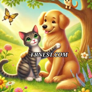 Cat and dog having a beautiful moment printable wall art decor