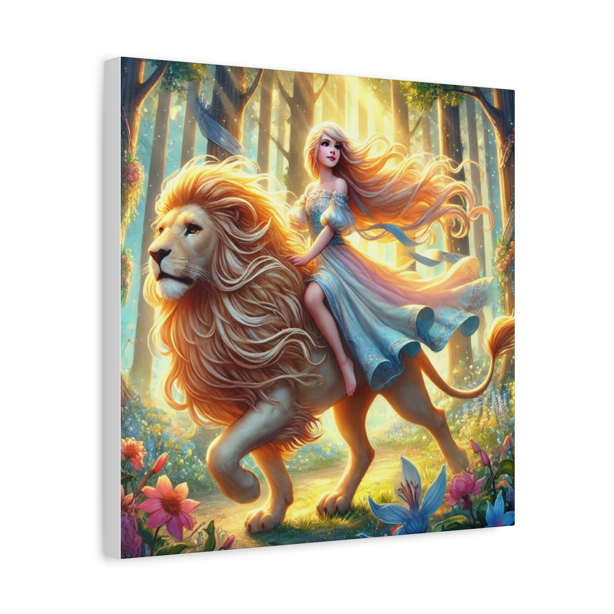 Fantasy Lion and Princess Matte Canvas Wall Art