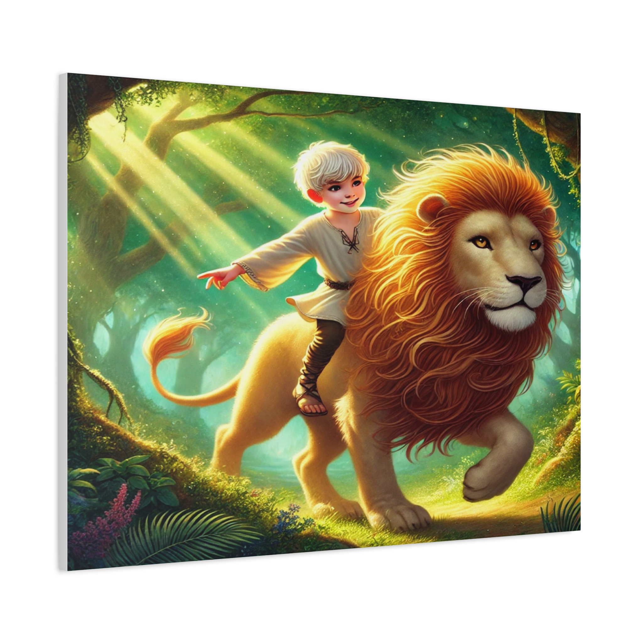 Whimsical Lion Adventure Matte Canvas Print