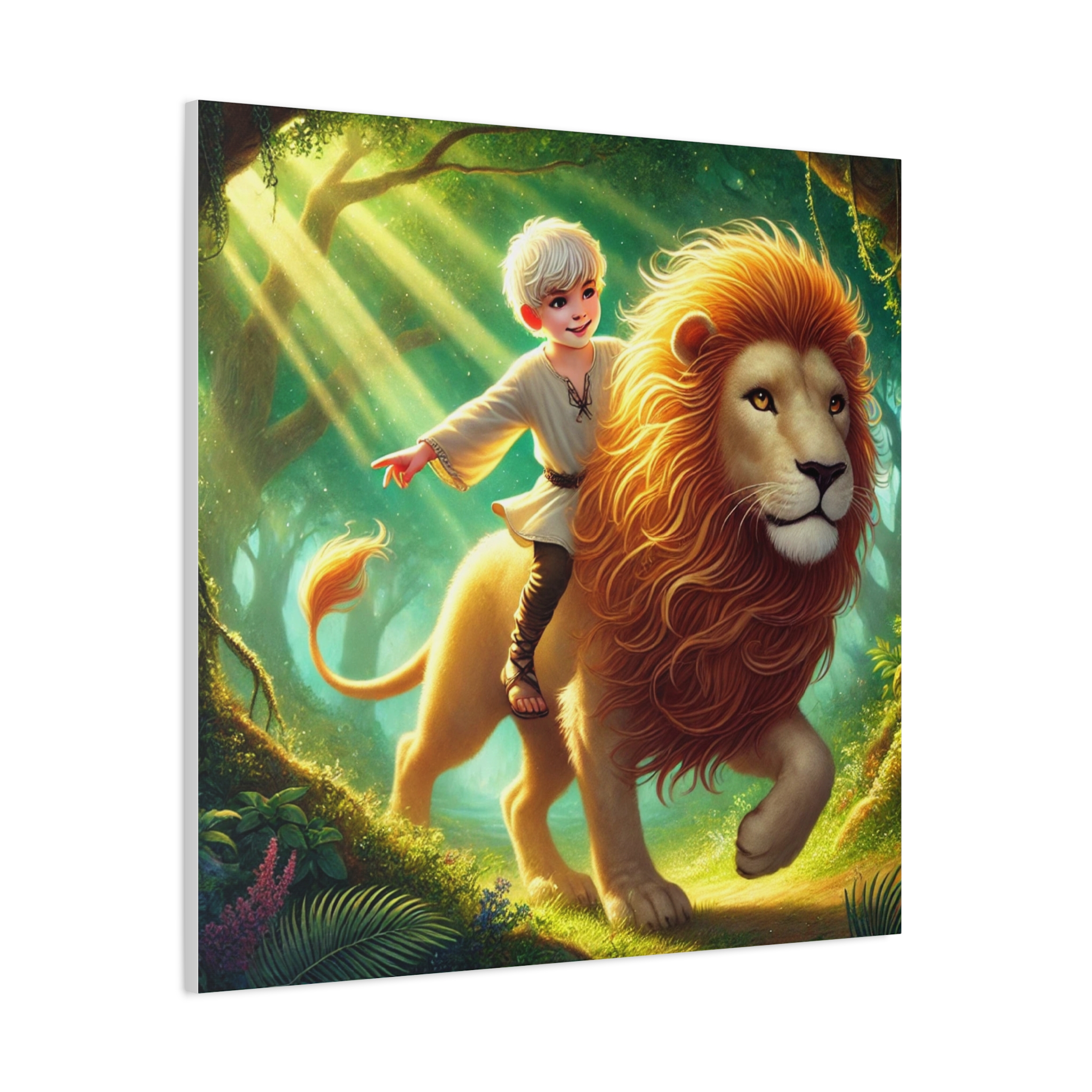 Whimsical Lion Adventure Matte Canvas Print
