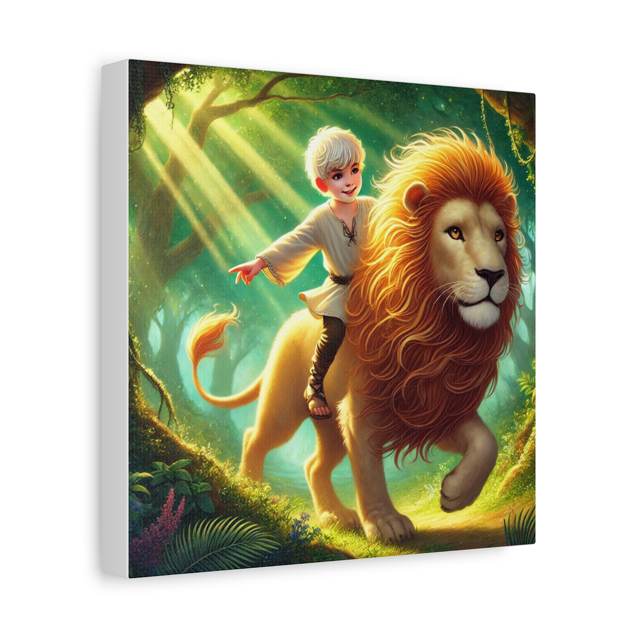Whimsical Lion Adventure Matte Canvas Print