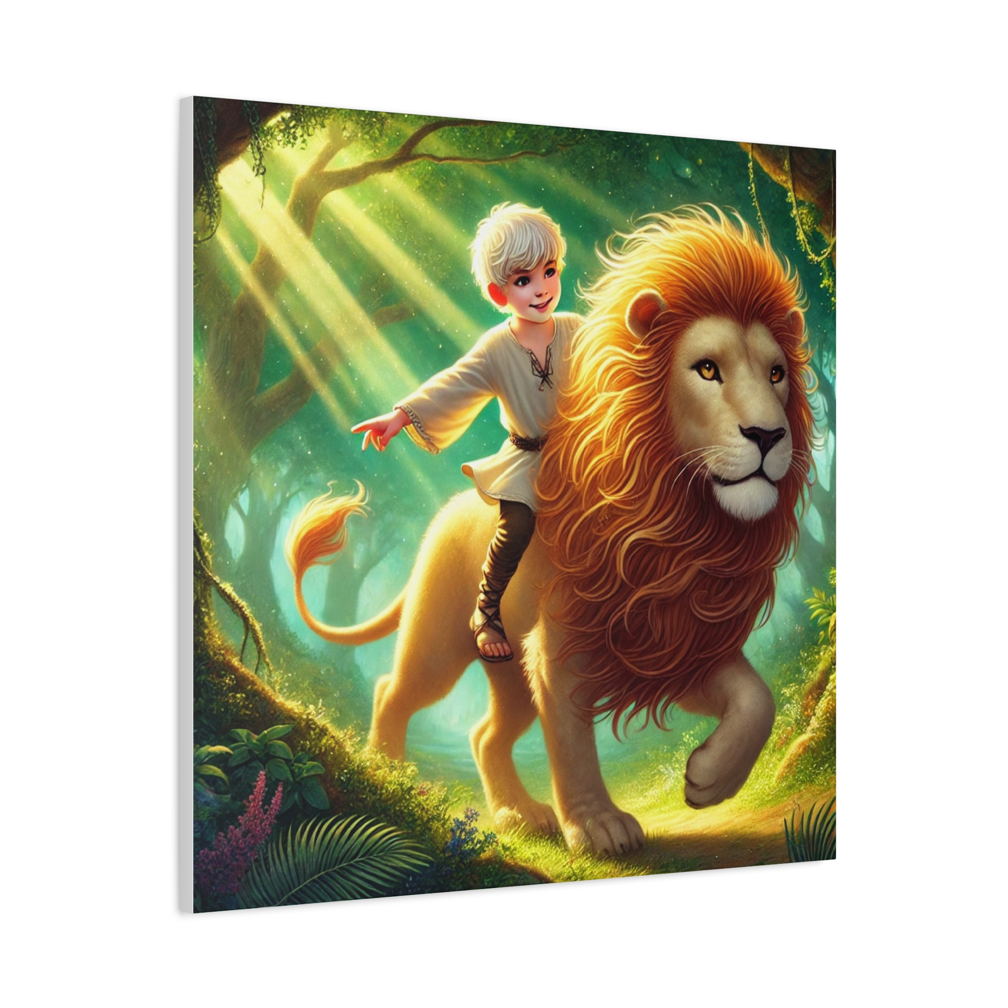 Whimsical Lion Adventure Matte Canvas Print