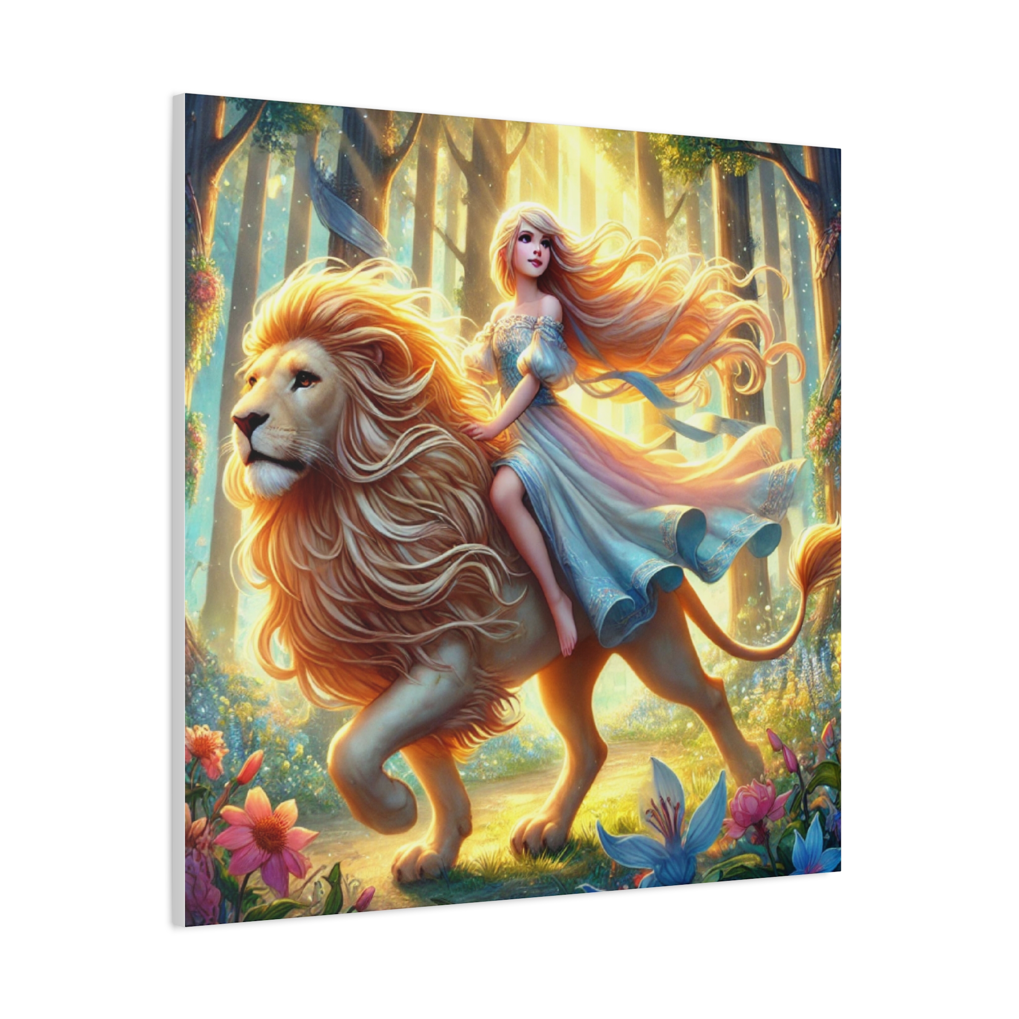 Fantasy Lion and Princess Matte Canvas Wall Art