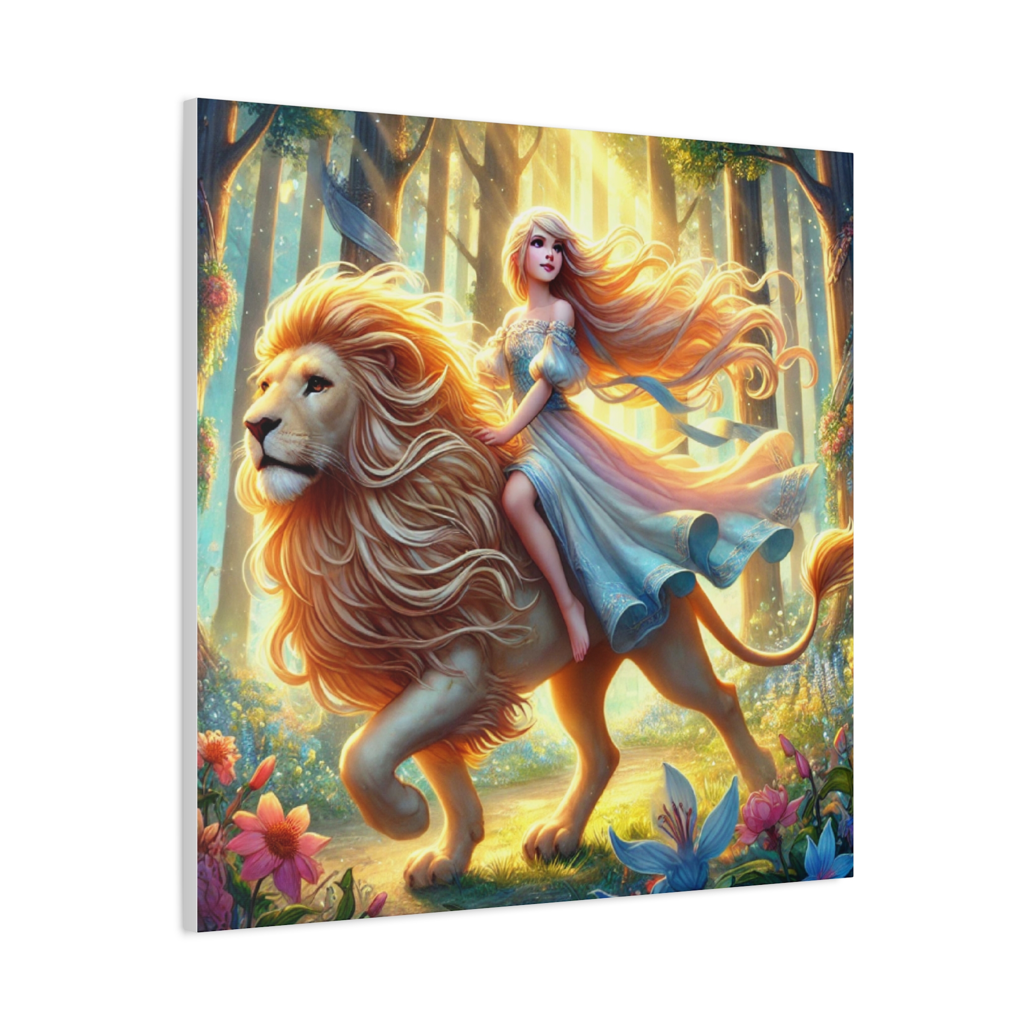 Fantasy Lion and Princess Matte Canvas Wall Art