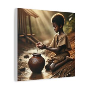 Serene Matte Canvas Print Child with Pottery