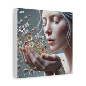 Inspirational Floral Matte Canvas Art - Peaceful Woman with Blossoms