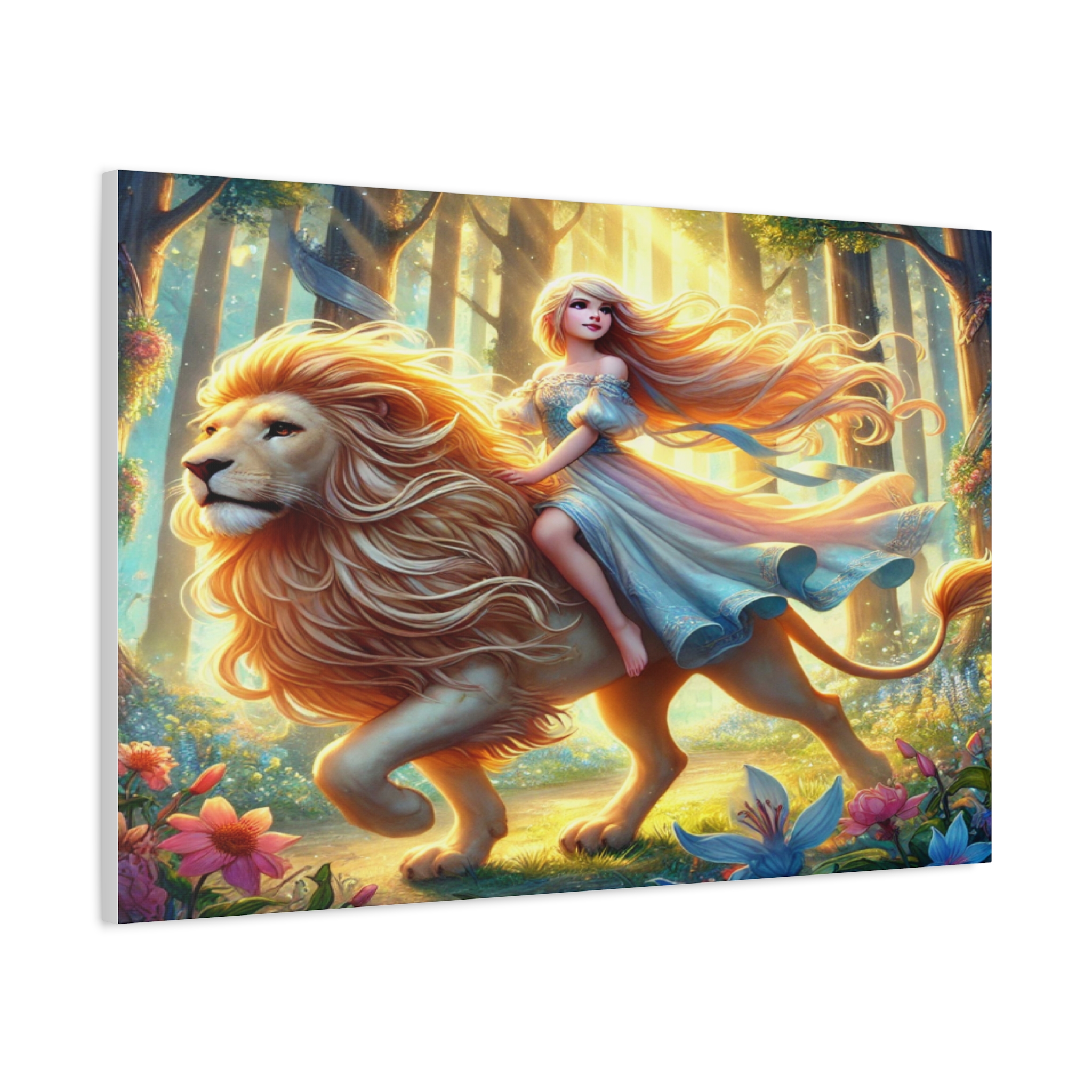 Fantasy Lion and Princess Matte Canvas Wall Art
