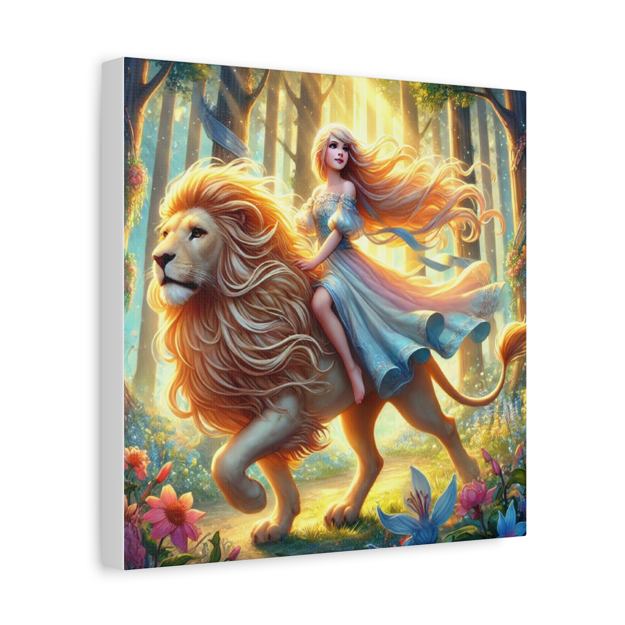 Fantasy Lion and Princess Matte Canvas Wall Art