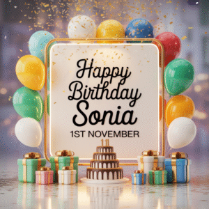Personalized Golden Birthday Display with Balloons & Cake – Digital Artwork