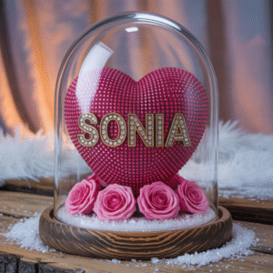 Personalized Red Diamond Heart Name Art