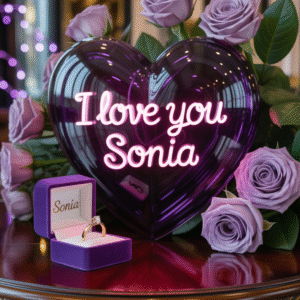 Personalized Romantic Purple Heart Art with Name